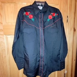 Diamond Rio Country Music Band Autographed Ely Diamond Western Shirt Red Roses M